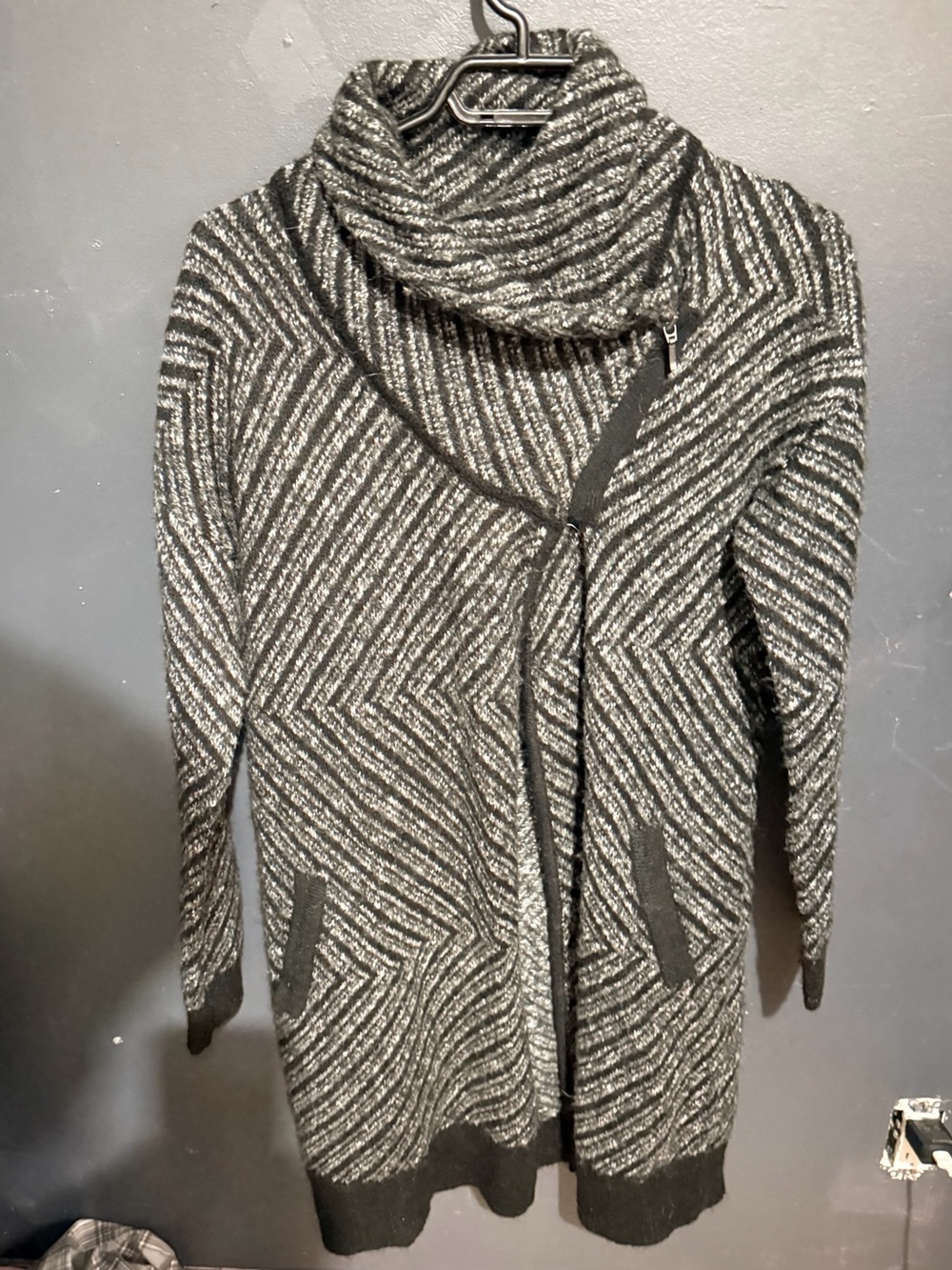 Cynthia Rowley asymmetrical knit sweater drape sweater w pockets